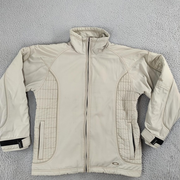 Oakley Jacket Mens XL Beige Quilted Full Zip Polyester Outdoor Ski Snowboarding - Picture 1 of 16